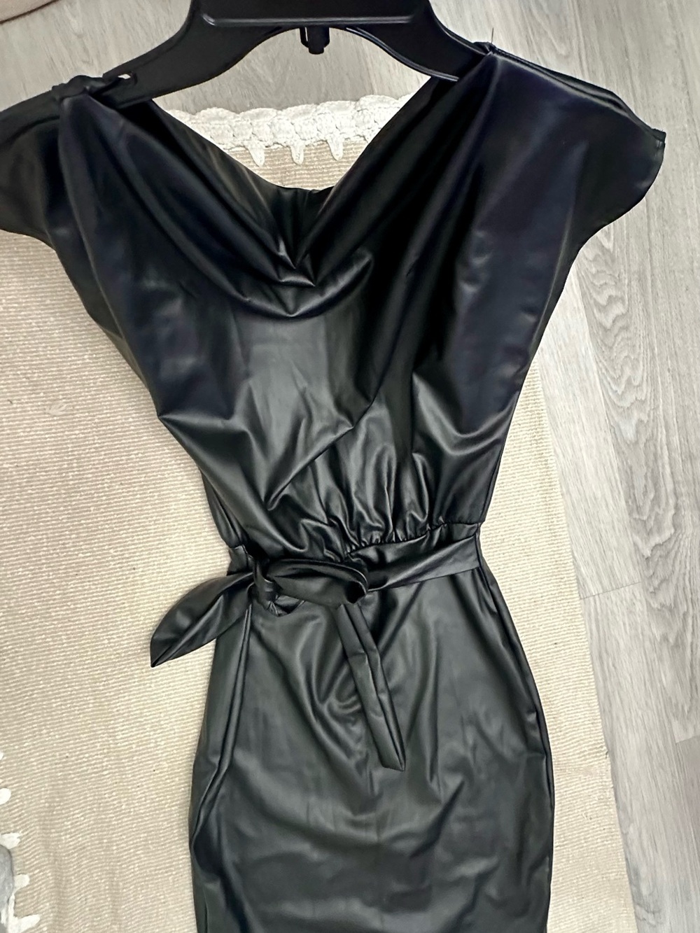 Fashion Nova Black One-Shoulder Faux Leather Sheath Dress